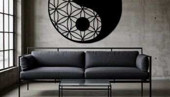 Ying Yang Çizgi Desenli Lazer Kesim Metal Tablo