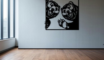 İki Mutlu Ayı Lazer Kesim Metal Tablo