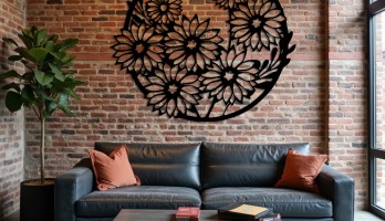 thumb Halka içinde Papatyalar Lazer Kesim Metal Tablo