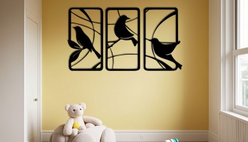 thumb Üçlü Serçe Grubu Lazer Kesim Metal Tablo