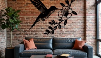 thumb Uçan Kolibri ve Çiçek Metal Tablo