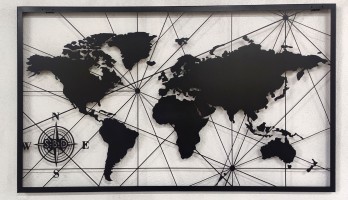 Dünya Haritası ve Pusula Metal Tablo