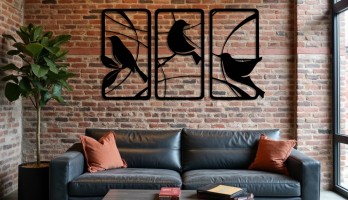 thumb Üçlü Serçe Grubu Lazer Kesim Metal Tablo