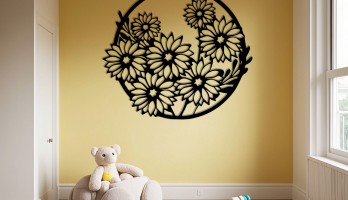 thumb Halka içinde Papatyalar Lazer Kesim Metal Tablo