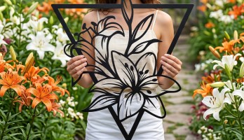 thumb Zambak Çiçeği Lazer Kesim Metal Tablo Zarif Floral Duvar Dekoru
