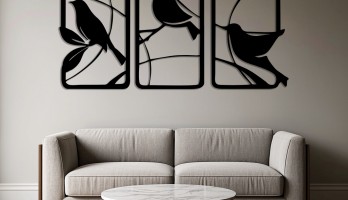 thumb Üçlü Serçe Grubu Lazer Kesim Metal Tablo