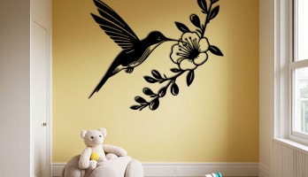 thumb Uçan Kolibri ve Çiçek Metal Tablo