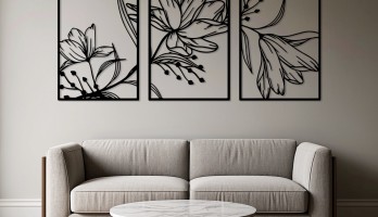 3 Parca Dekoratif Çiçek Metal Tablo