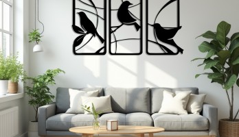 thumb Üçlü Serçe Grubu Lazer Kesim Metal Tablo