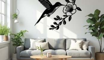 thumb Uçan Kolibri ve Çiçek Metal Tablo