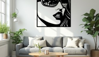 thumb Gözlüklü Kadın Surat Lazer Kesim Metal Tablo