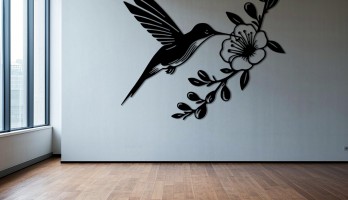 thumb Uçan Kolibri ve Çiçek Metal Tablo