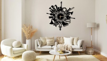 thumb Müzik Evlerine Özel Lazer Kesim Metal Duvar Saati