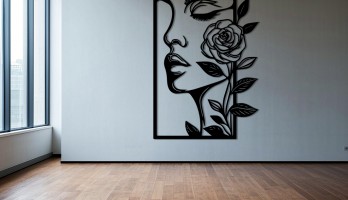 Kadın Yüzü ve Gül Lazer Kesim Metal Tablo