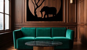 thumb Ağaç Altında Fil Lazer Kesim Metal Tablo