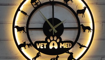 Veteriner Kliniğine Özel Ledli Metal Duvar Saati