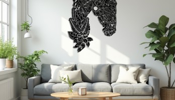 thumb Desenli At Kafası Lazer Kesim Metal Tablo