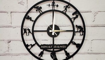 thumb Spor Salonuna Özel Lazer Kesim Metal Duvar Saati