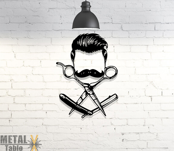 Erkek Kuaförlerine ( Berber ) Özel Makas ve Jilet Metal Tablo