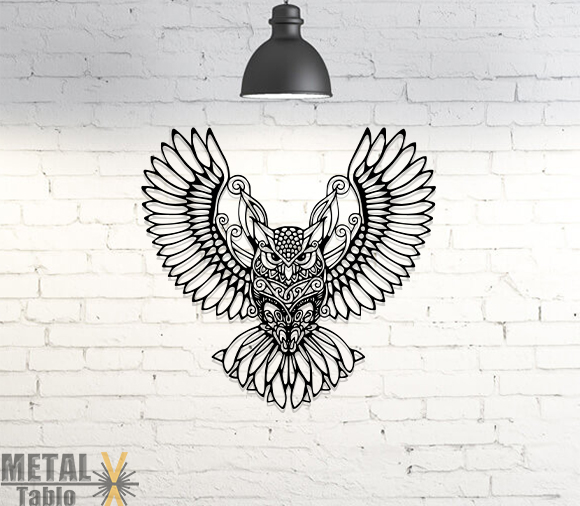 Kanatları Açık Baykuş Lazer Kesim Metal Tablo