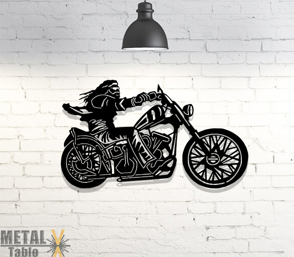 Harley Motorcu Lazer Kesim Metal Tablo