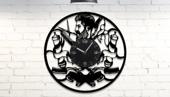 Berberlere Özel Lazer Kesim Metal Duvar Saati 2