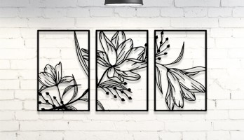 3 Parca Dekoratif Çiçek Metal Tablo