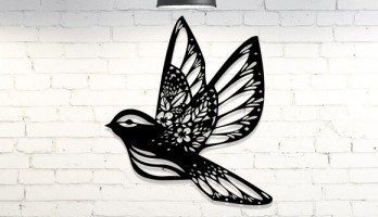 Çiçek Desenli Kuş Lazer Kesim Metal Tablo
