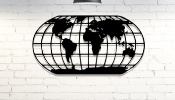 Elips Dünya Haritası Lazer Kesim Metal Tablo
