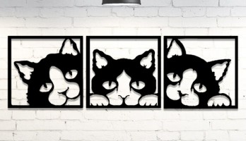 Üç Kafalı Kedi Lazer Kesim Metal Tablo