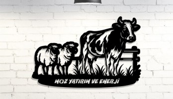 İnek ve Koyun Çiftlik Lazer Kesim Metal Tablo