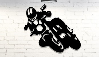 Motosiklet Yarışçısı Lazer Kesim Metal Tablo
