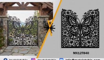 Kelebek Desenli Çift Kanatlı Lazer Kesim Ferforje Kapı